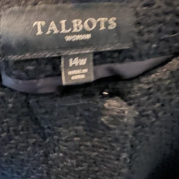 Talbots Black Tweed Faux Leather Pockets Front Full Zip Blazer Jacket 14W - Picture 7 of 7